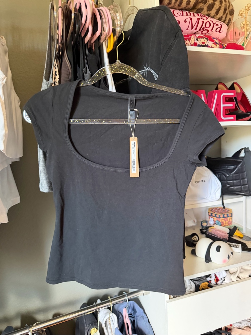 SKIMS Black Scoop Neck Short Sleeve Tee